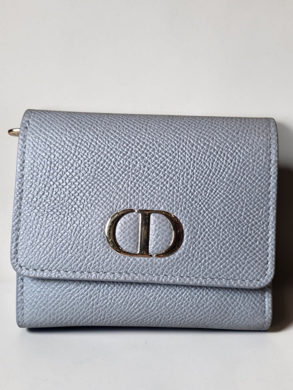Dior Powder Blue Textured Leather Wallet with Gold CD Logo Compact